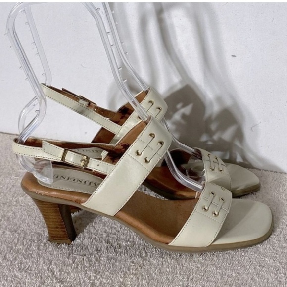 Vintage Shoes - SOLD-Vintage Infinity Ivory Thick Strap Chunky Heel Sandals 8